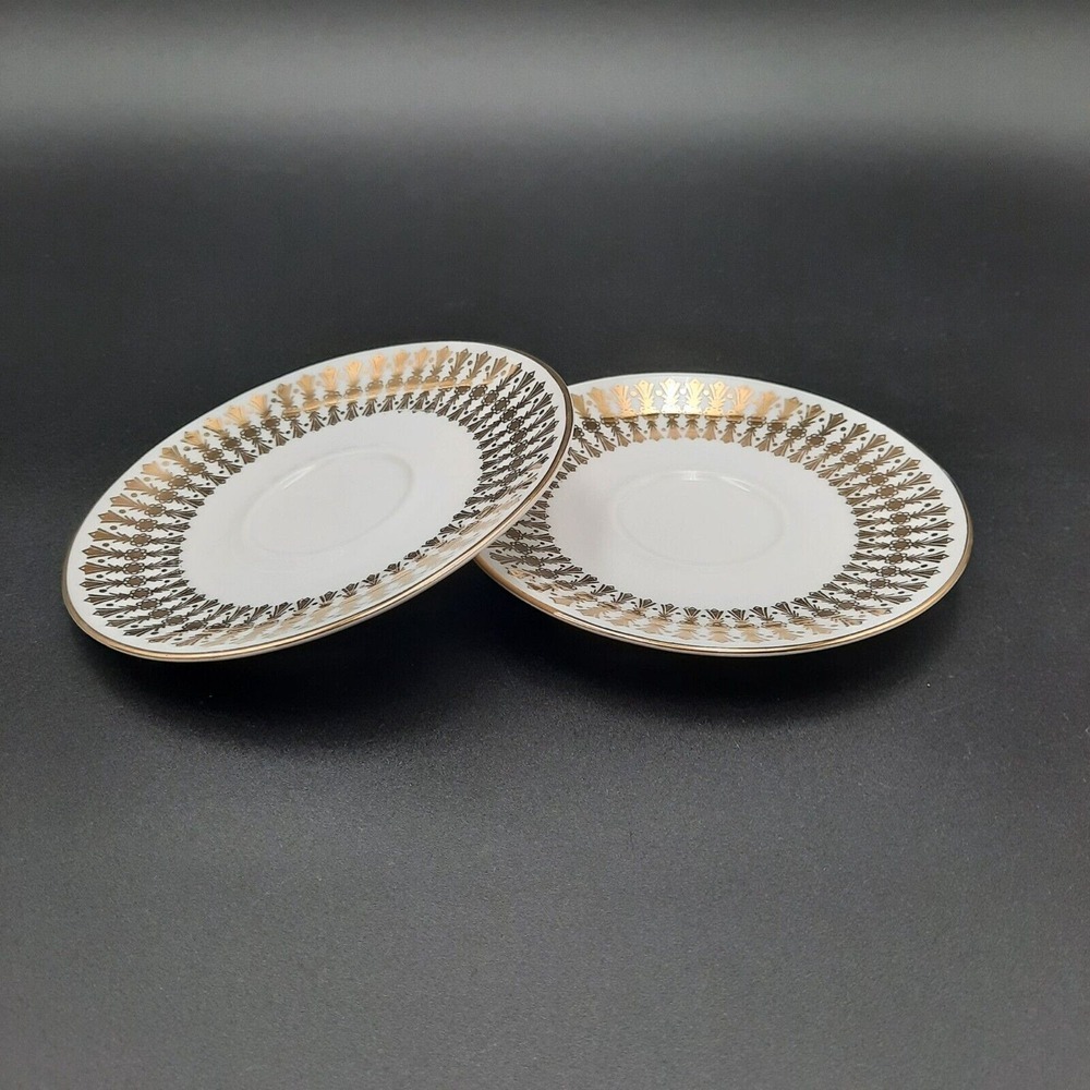 Vintage Winterling‎ Röslau Bavaria Saucer Plates W/ Gold Floral Pattern Set Of 2